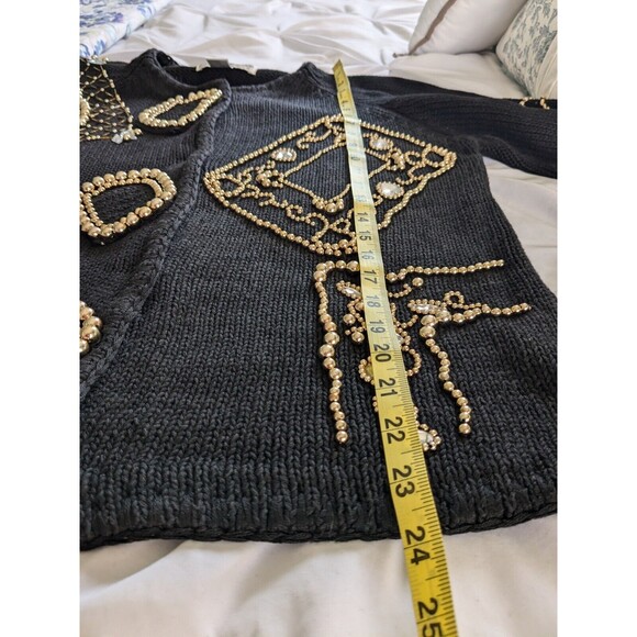 Victoria Harbour Vtg Sweater Womens M Black Gold Embellished Beading Retro Glam - Picture 14 of 14